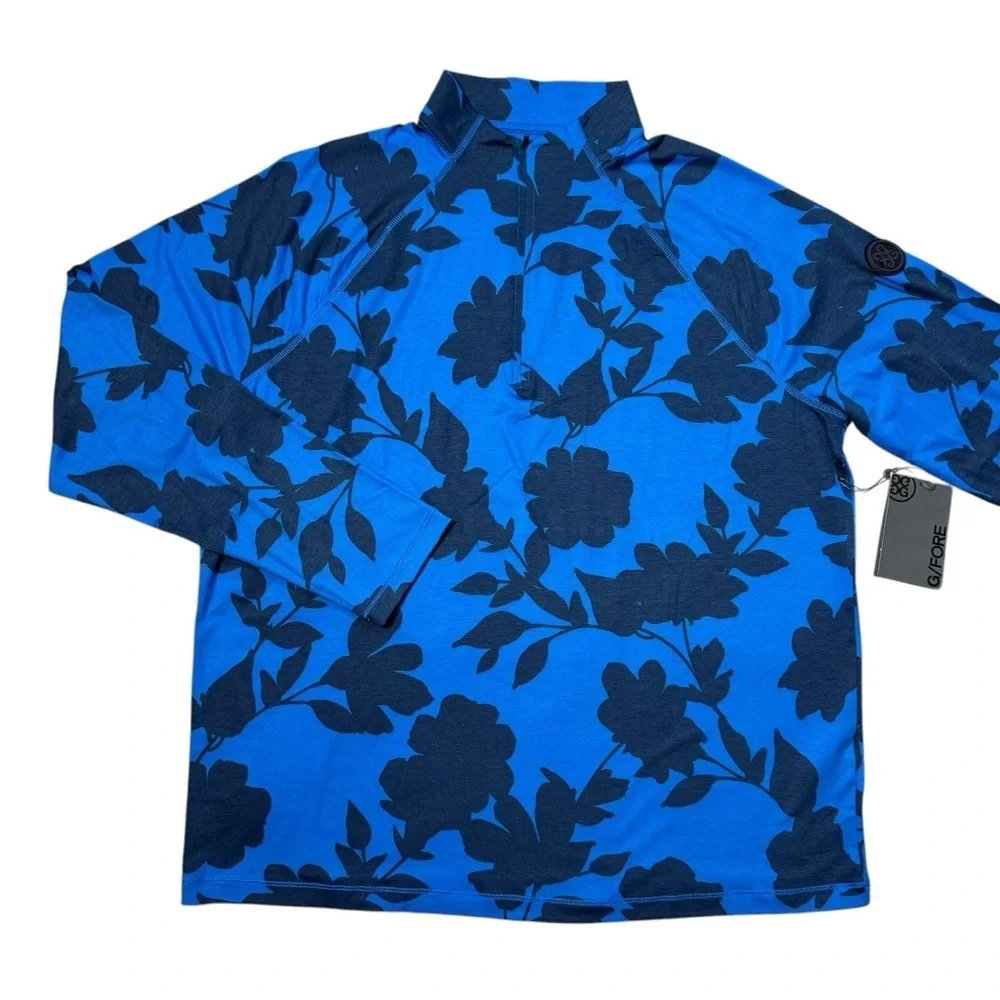 NWT New $155 G/FORE Tonal Floral Luxe Quarter Zip Golf Blue Pullover Size L